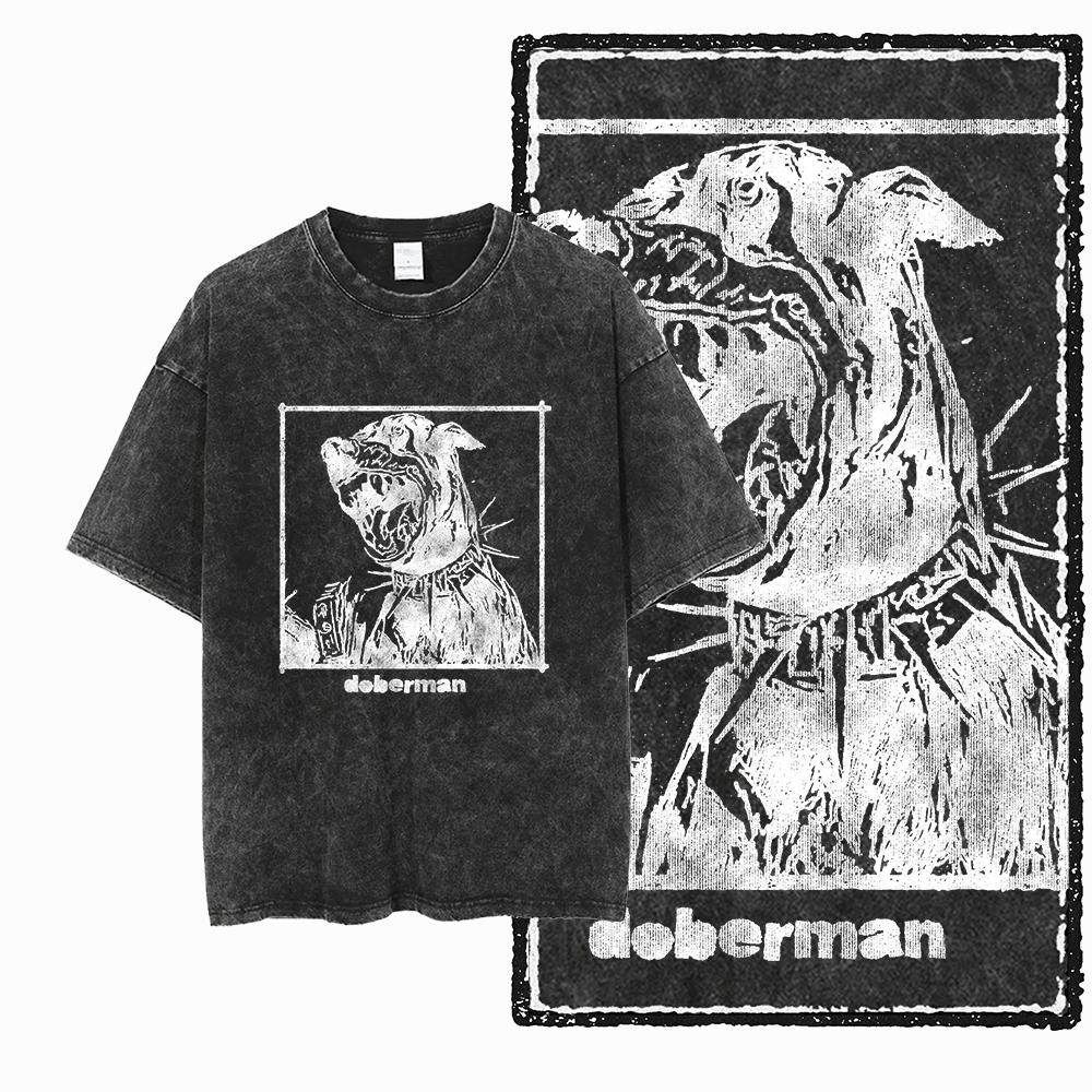 

DCC DOBERMAN DOG Printed Acid Washed Cotton Exclusive Graphic Unisex T Shirt Cool Vintage Streetwear Men Tshirts Tee for men 2XL