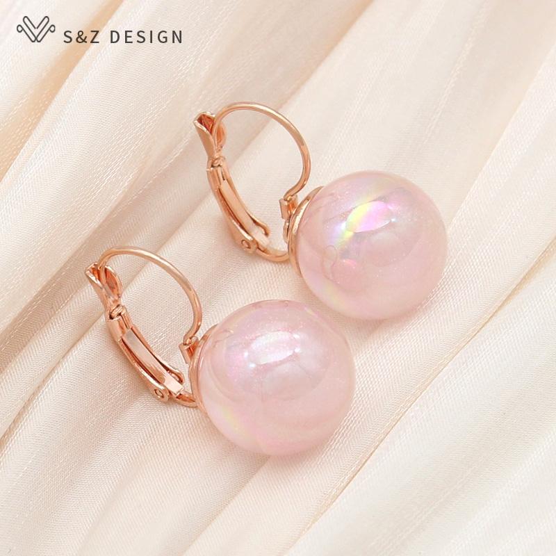 

Модные круглые серьги-капли цвета розового золота с разноцветными бусинами для женщин, свадебные элегантные ювелирные изделия, подарок, модные серьги-капли