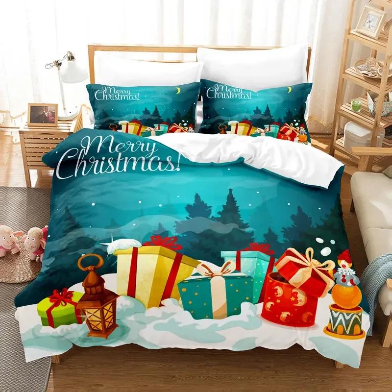 Weihnachtsbettwäsche-Set, Bettbezug, Polyester, Bettdeckenbezug, Kissenbezug, 3D, Queen-Size-Bett, King-Size-Bett, Doppelbett, Full Twin, Single, 3-teilig, 2-teilig, Schlafzimmer