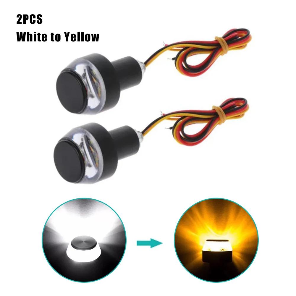 2pcs Motorcycle LED Handlebar End Turn Signal Light White Yellow Flasher Handle Grip Bar Blinker Side Marker Lamp Lighting 12V