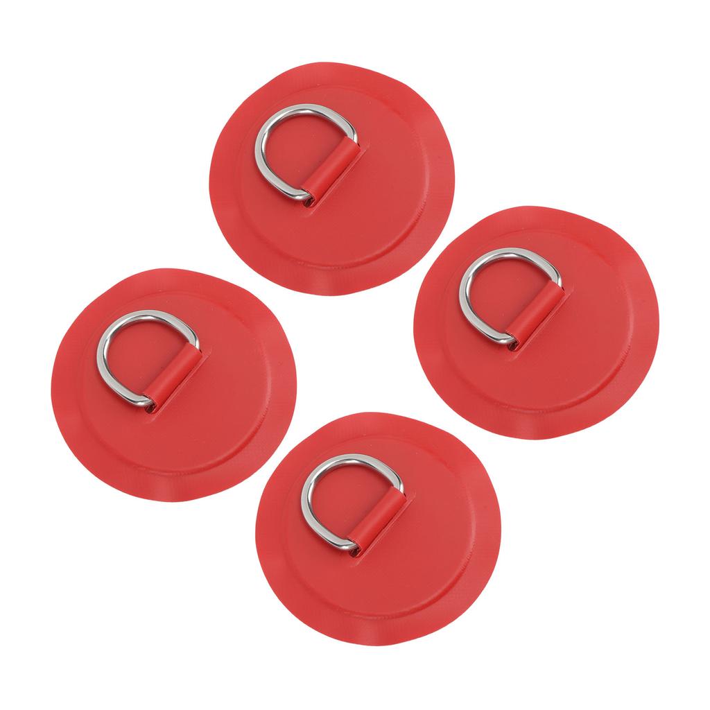 4PCS D Ring Patch PVC Round Shape Strong Stainless Steel D Ring Pad for Boat Raft Paddle Board Red
