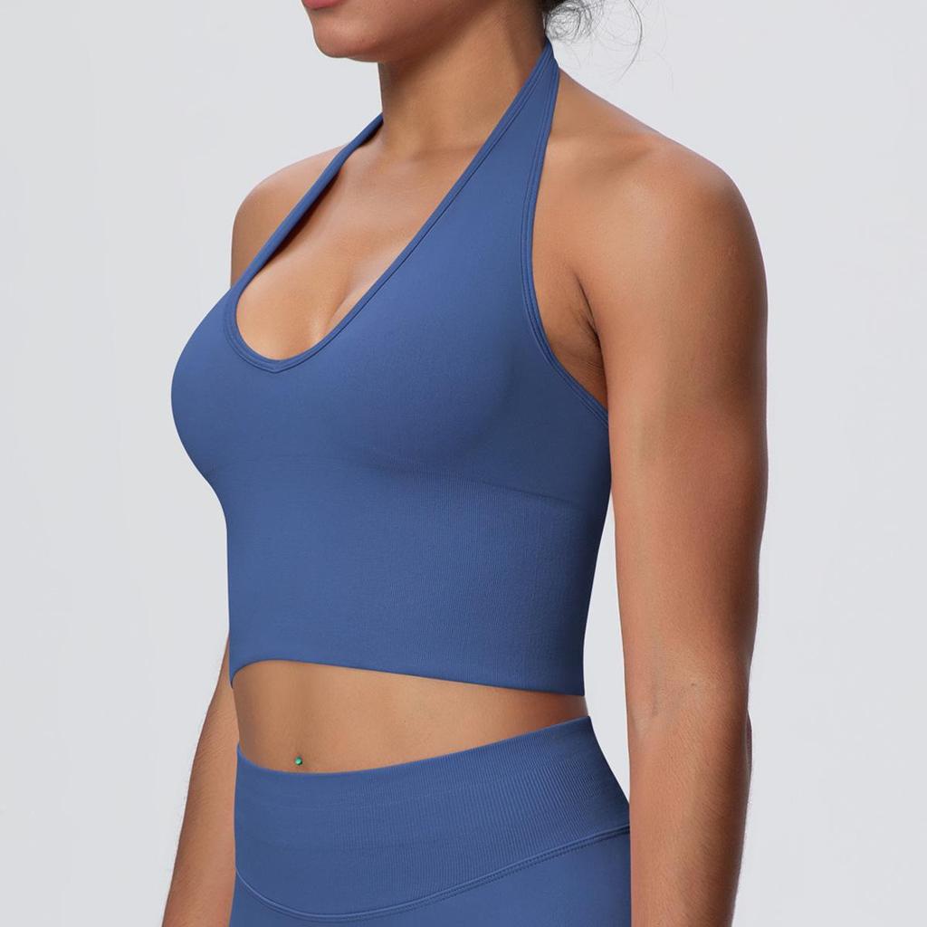 Elegant Backless Halter Yoga Bra – Seamless Breathable Sports and Fitness Vest