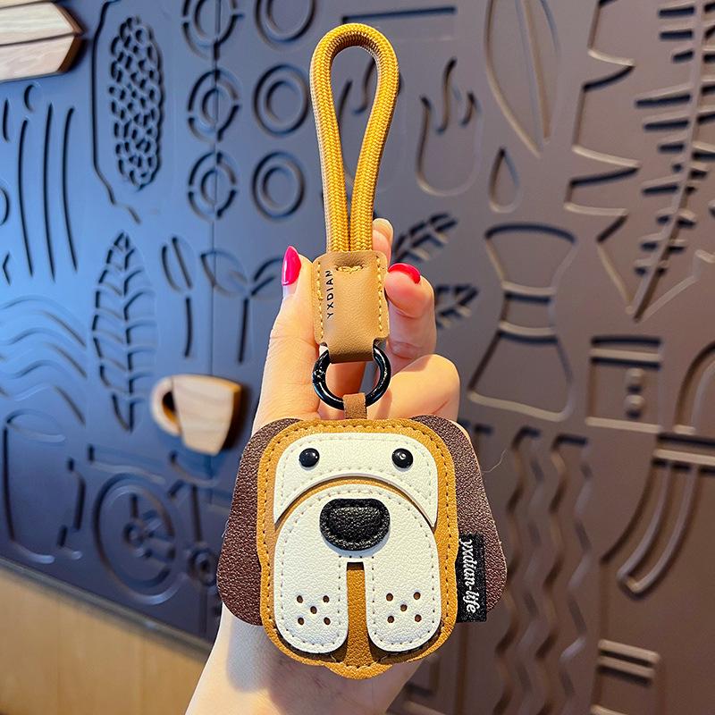 Trendy Leather Car Keychain Cute Puppy Design Backpack Charm Keyring Pendant Gift For Animal Lovers