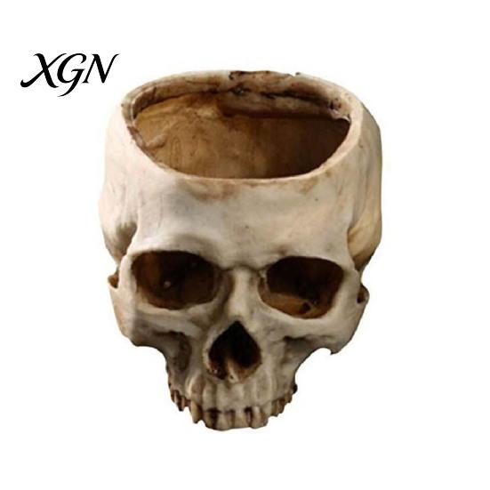 Retro Distressed Skull Decor Planter, Resin Head Flower Pot, Halloween Candy Bowl, Spooky Unique Gothic Gifts Decoration for Tabletop Home Bar Office
