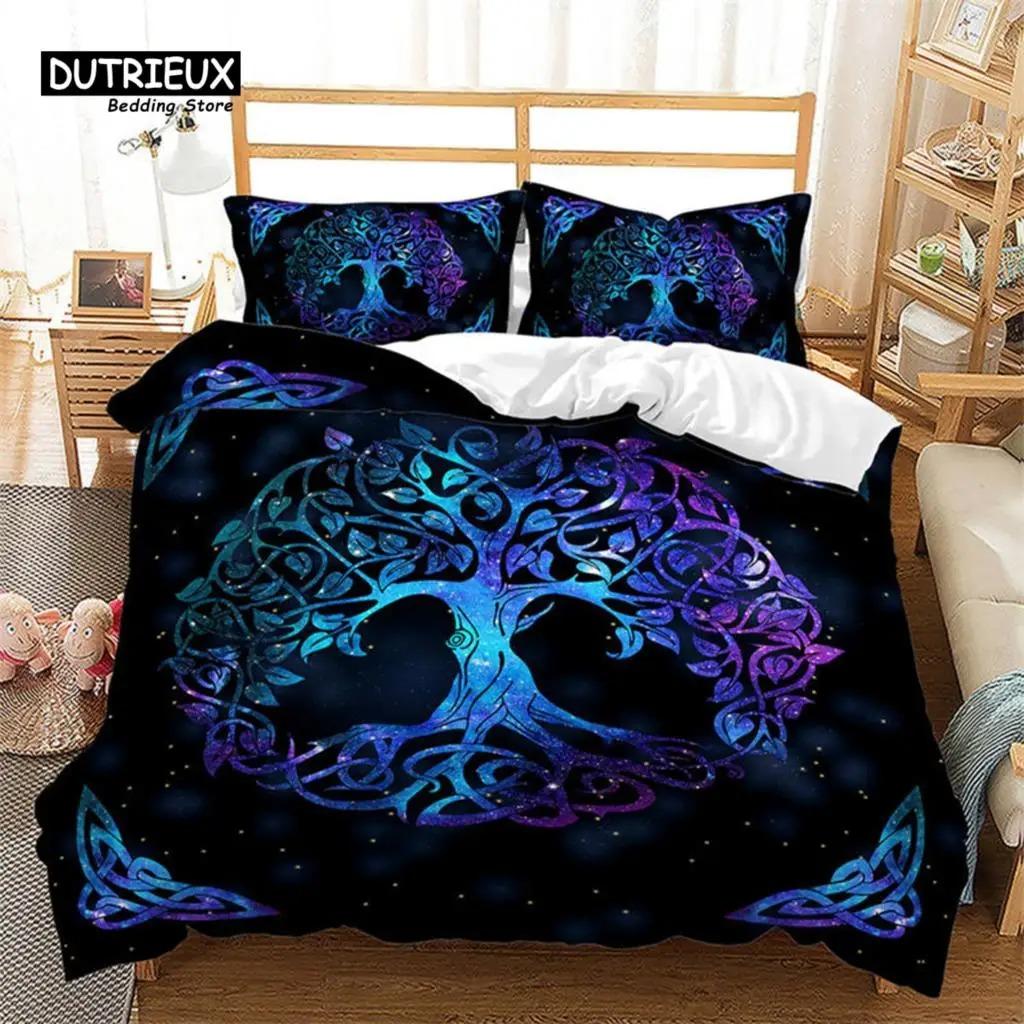 Nature Tree of Life Duvet Cover Microfiber Mystery Gothic Bedding Set Exotic Celtic Knot Quilt Cover King Queen For Kids Adults