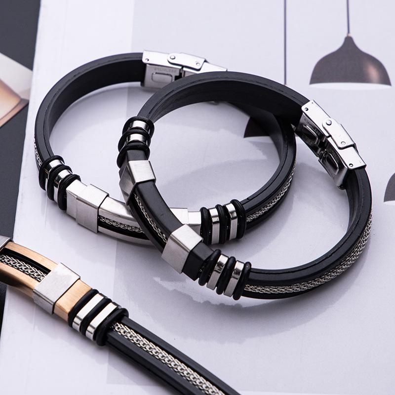Bracelet Rétro Homme en Acier Inoxydable et Silicone