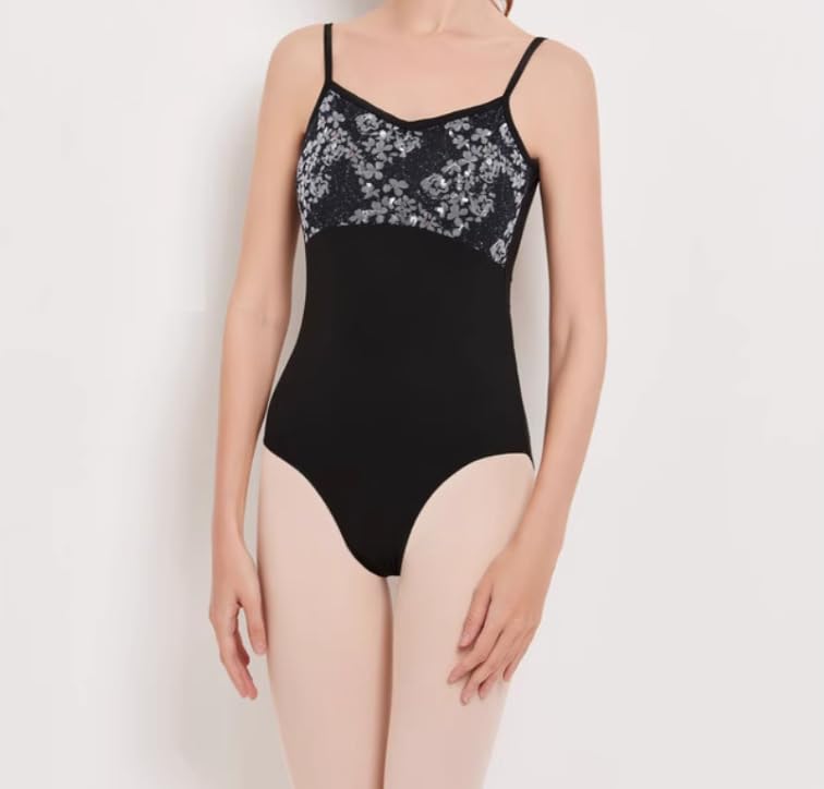 ProDance Variation Velvet Cute and Stylish Ballet Leotard PK006MA Black Camisole, (L, Floral)