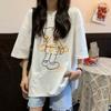 Plus Size Cotton T-Shirt Summer Lazy Style Short Sleeve Women's Top Couple Matching Loose Fit Casual Cartoon Print Tee 90kg Wear