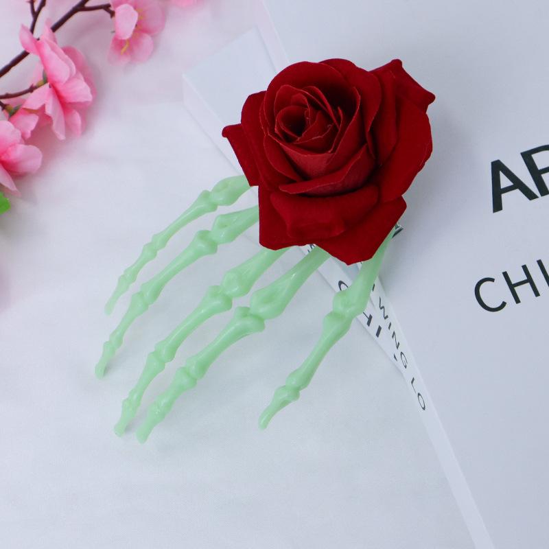 Halloween skull palm headdress, gothic imitation rose lace hairpin, scary atmosphere costume props