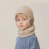 2pcs Coldproof Children Knitted Beanie Earflap Scarf Hat Set Soft Pullover Hat  Children