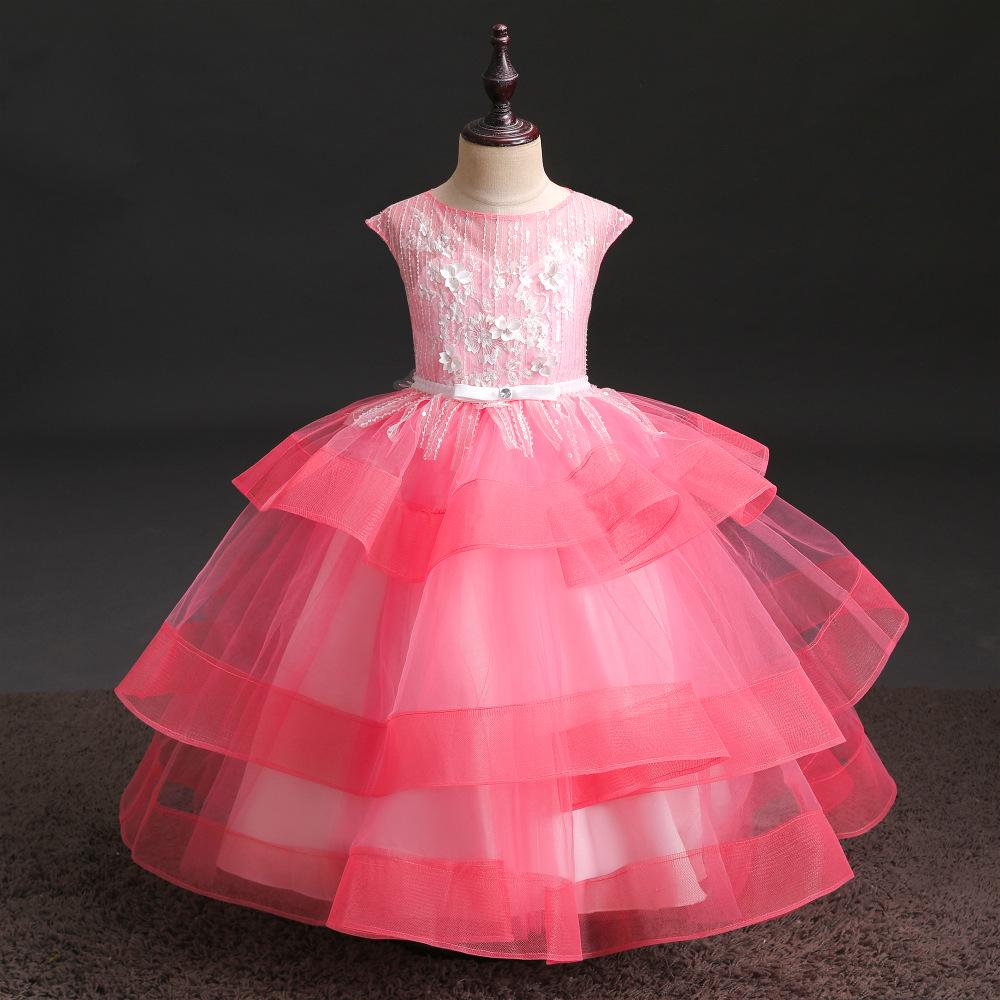 European and American Princess Flower Girl Dress - Long Patchwork Design for Children