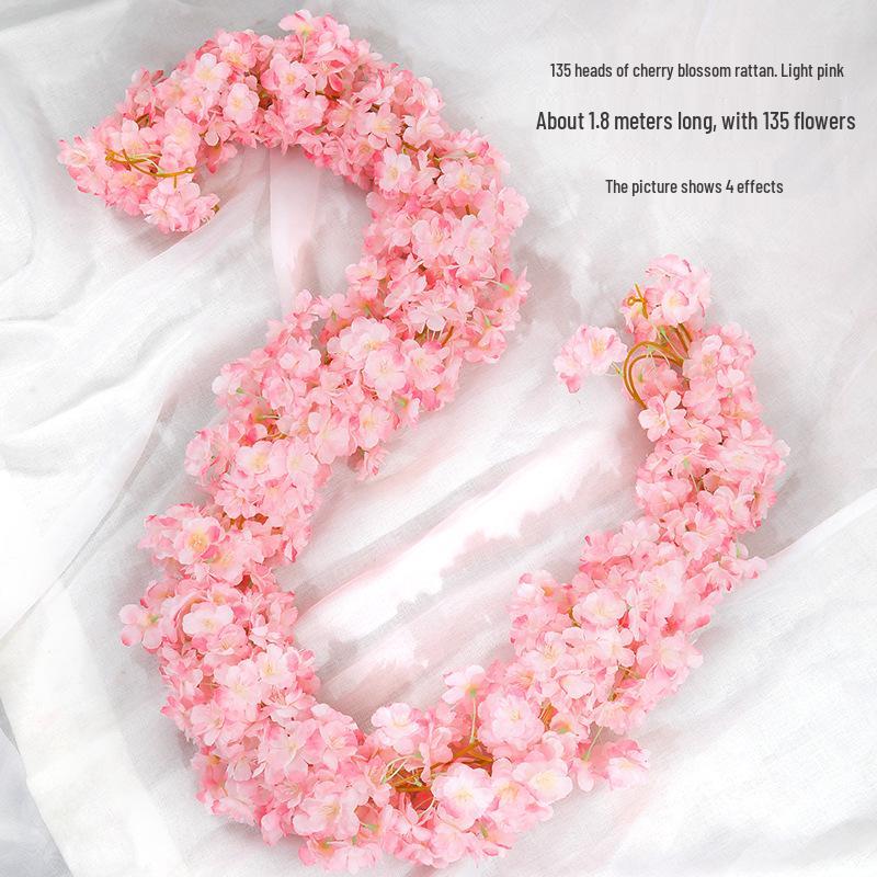 Cherry Blossom Rattan Ceiling Decoration: Artificial Flower Vine for Indoor Air Conditioning Pipe Cover