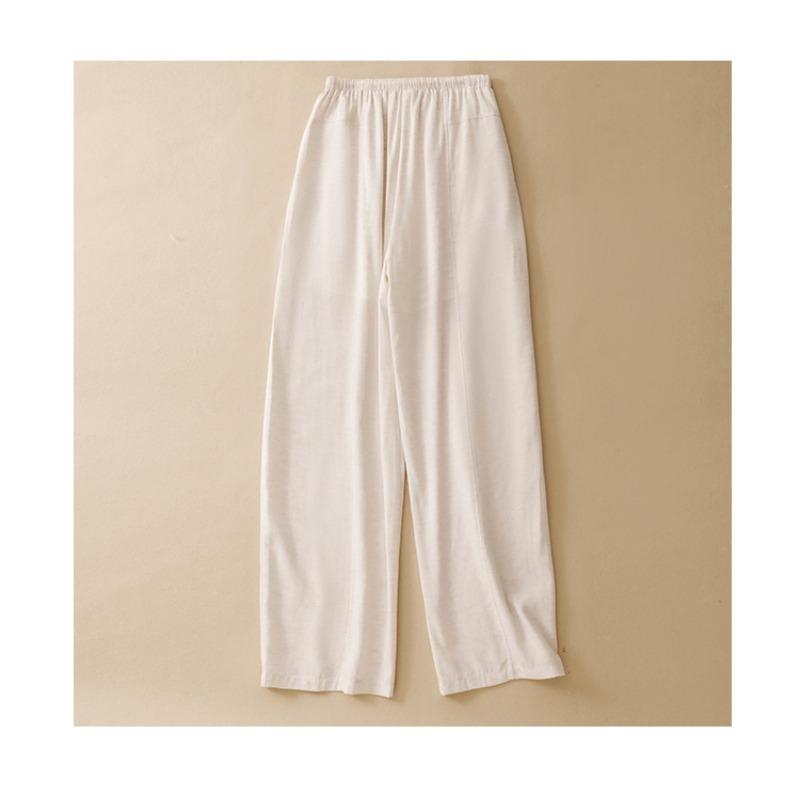 DIMANAF 2026 Summer New Plus Size Women Long Pants Elastic Waist Cotton Linen Vintage Loose Casual Lady Bottoms Clothing