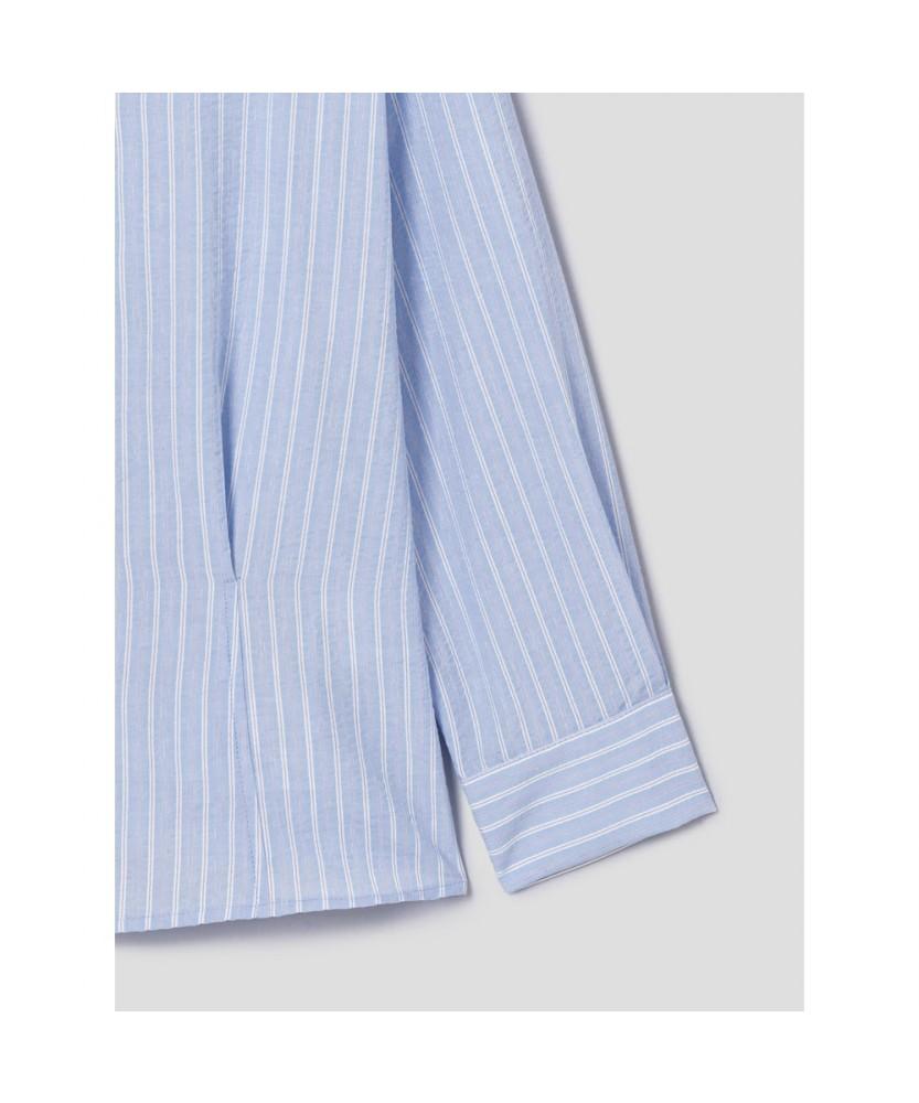 8SECONDS Striped Collared Neck Shirt Blouse Sky Blue