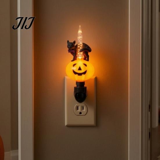 Halloween Night Light Black Cat Pumpkin for Halloween, LED Light-up Plug-in Lamp Lamp, Glowing Ambient Holiday Party Decor Decorative