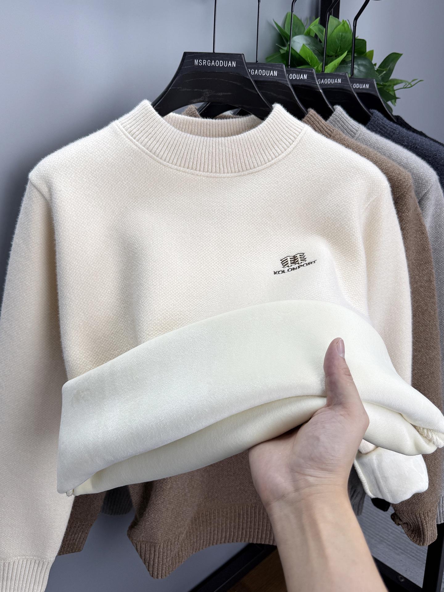 

Men s Trendy Velvet Knit Sweater - 2025 Autumn/Winter, Half-High Collar, Thickened for Warmth 2XL брудно-білий