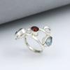 Solid 925 Sterling Silver Garnet Blue Topaz Handmade Ring, Statement Ring, Anniversary Gift, Silver Jewelry, Partywear Ring