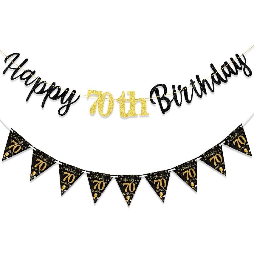 16th Birthday Decorations Banner Boys Girls, Black Gold Happy 16thBirthday Banners for Girls Boys (Birthday 16th)