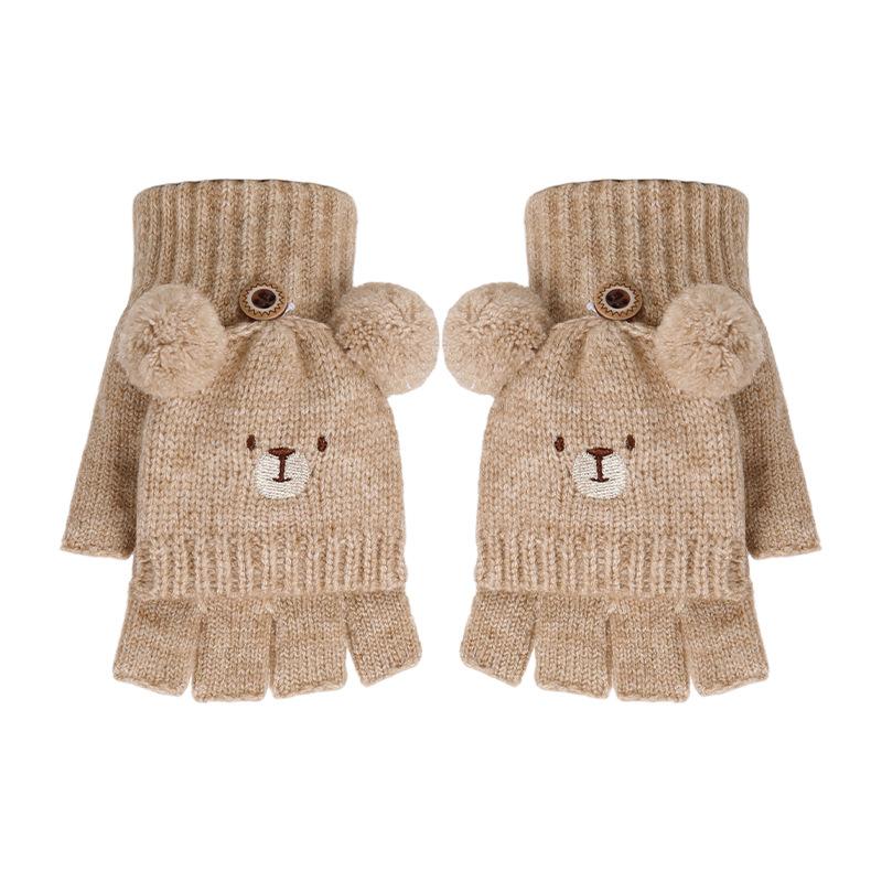 Winter Children's Flip Gloves Men's Small Animal Children's Knitted Warm Gloves Women's Finger Flip Open Finger Gloves Men