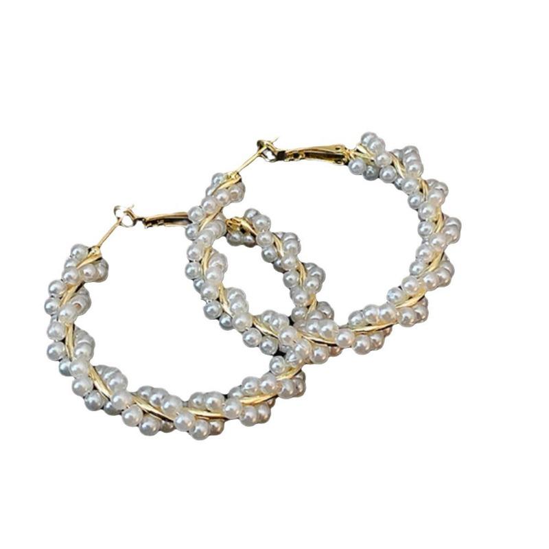 Women S925 Silver Needle Pearl Wrapped Circle Fashion Earrings Light Luxury Jewelry