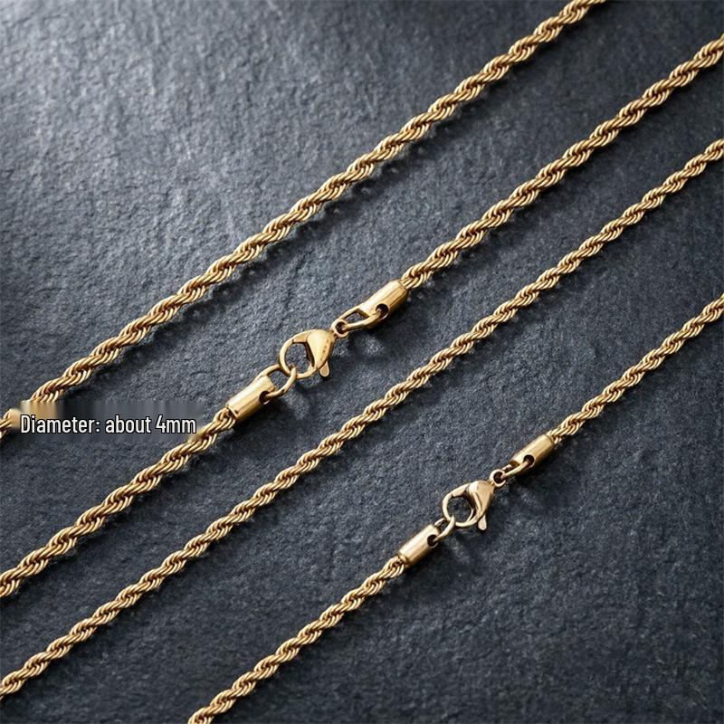 Unisex Stainless Steel Twist Chain Necklace - Trendy Street Fashion from Japan & South Korea