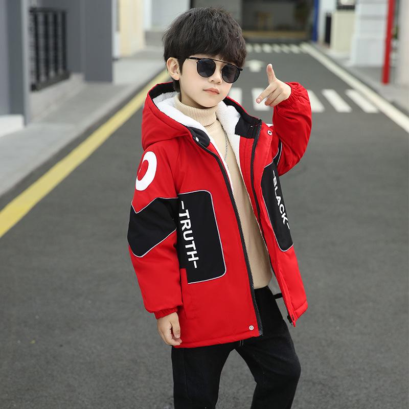 

Модная зимняя парка для мальчиков с флисовой подкладкой 2025: Плотная куртка из смесового хлопка 140cm