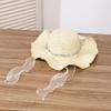 Breathable Big Brimmed Straw Hat with Turquoise Woven Sun Cap Vacation Beach Cap  Performances
