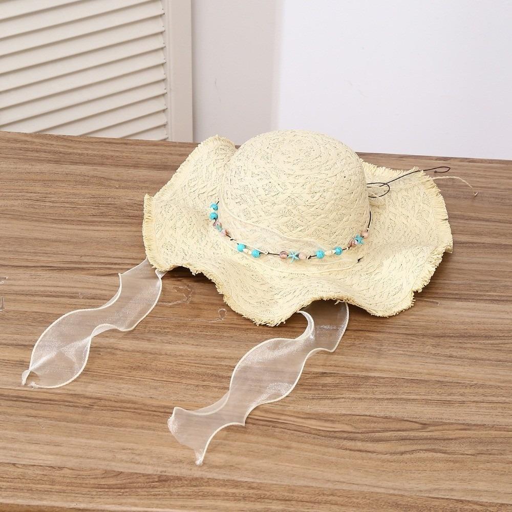 Breathable Big Brimmed Straw Hat with Turquoise Woven Sun Cap Vacation Beach Cap  Performances