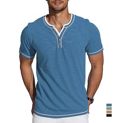Maglietta estiva da uomo, nuova, leggera, traspirante, a maniche corte, con scollo a V, casual, comoda, con bottoni, t-shirt alla moda maschile.