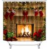 4PCS Christmas Fireplace Shower Curtain Sets, Christmas Tree Stocking Shower Curtain Sets with Rugs, Toilet Lid Cover and Bath Mat for Bathroom Set