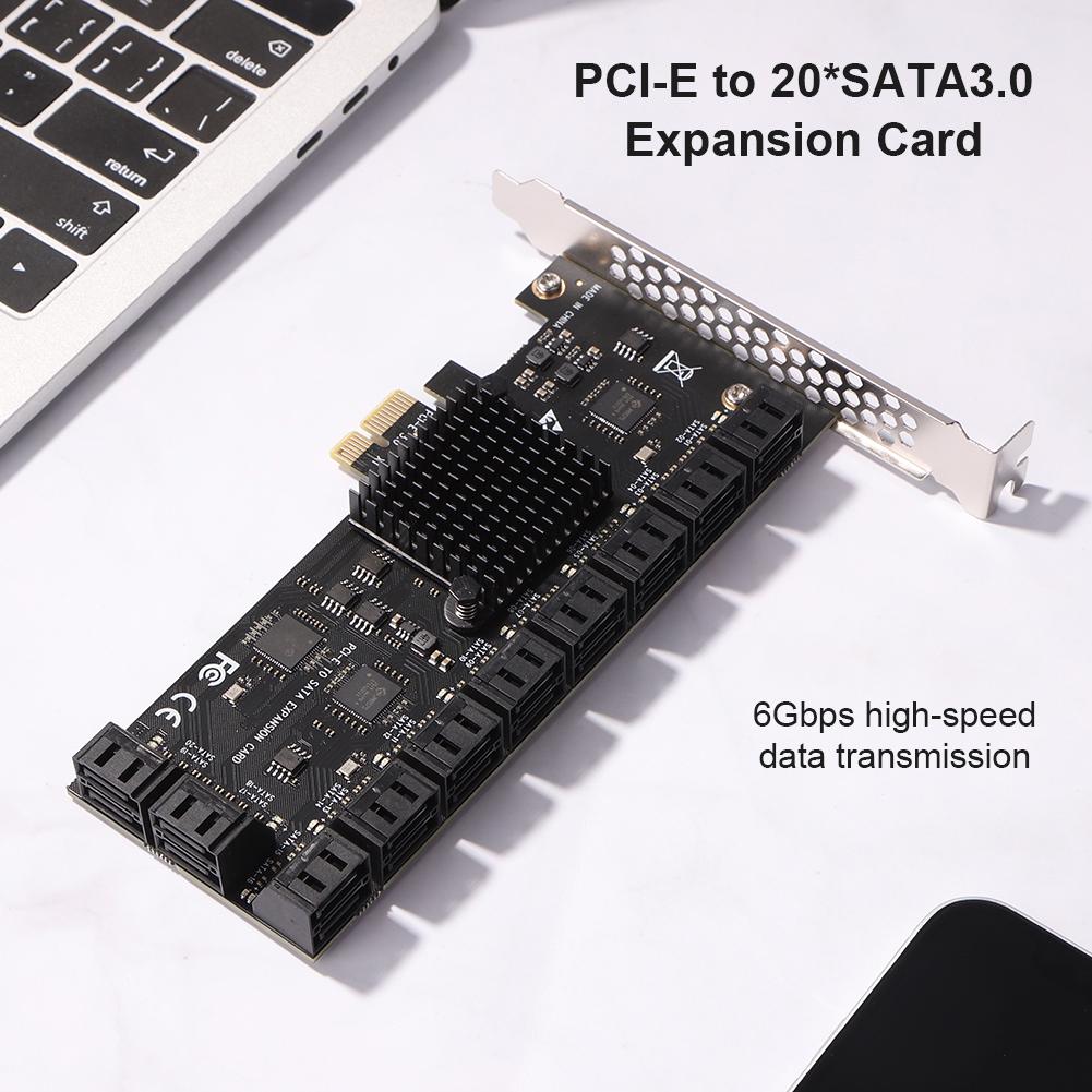 Expansion Card Port PCIE Expansion Card PCIE Adapter 20 Port 6Gbps PCI-Express X1 SATA3.0 Riser Expansion Card