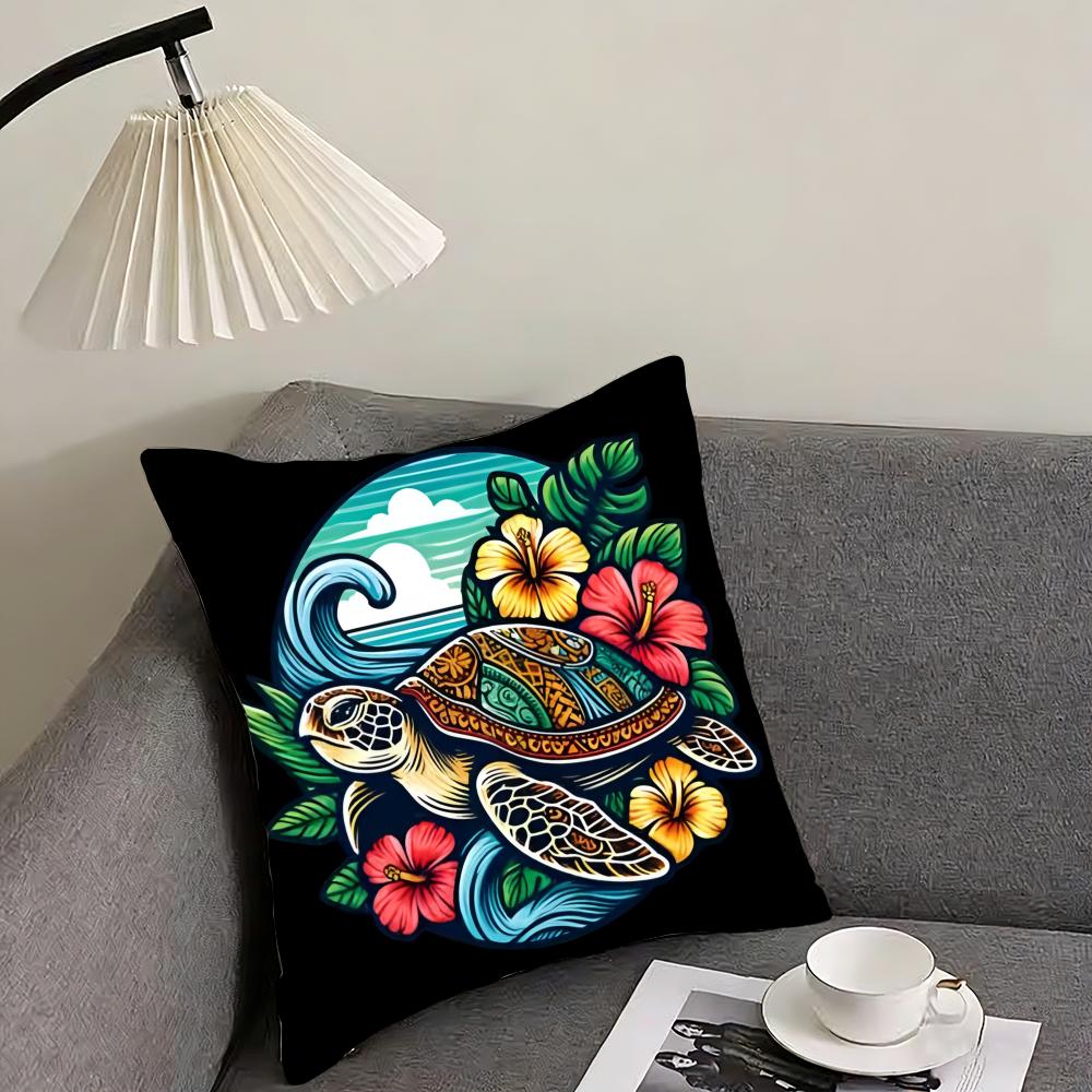 Hawaiian turtle Cushion Cover Pillowcase Ultra Soft Skin Friendly Fabric Cloud Like Comfort Concealed Zipper