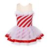 Kids Girls Sleeveless Striped Christmas Party Costume Figure Ice Skating Ballet Dance Leotard Tutu Dress