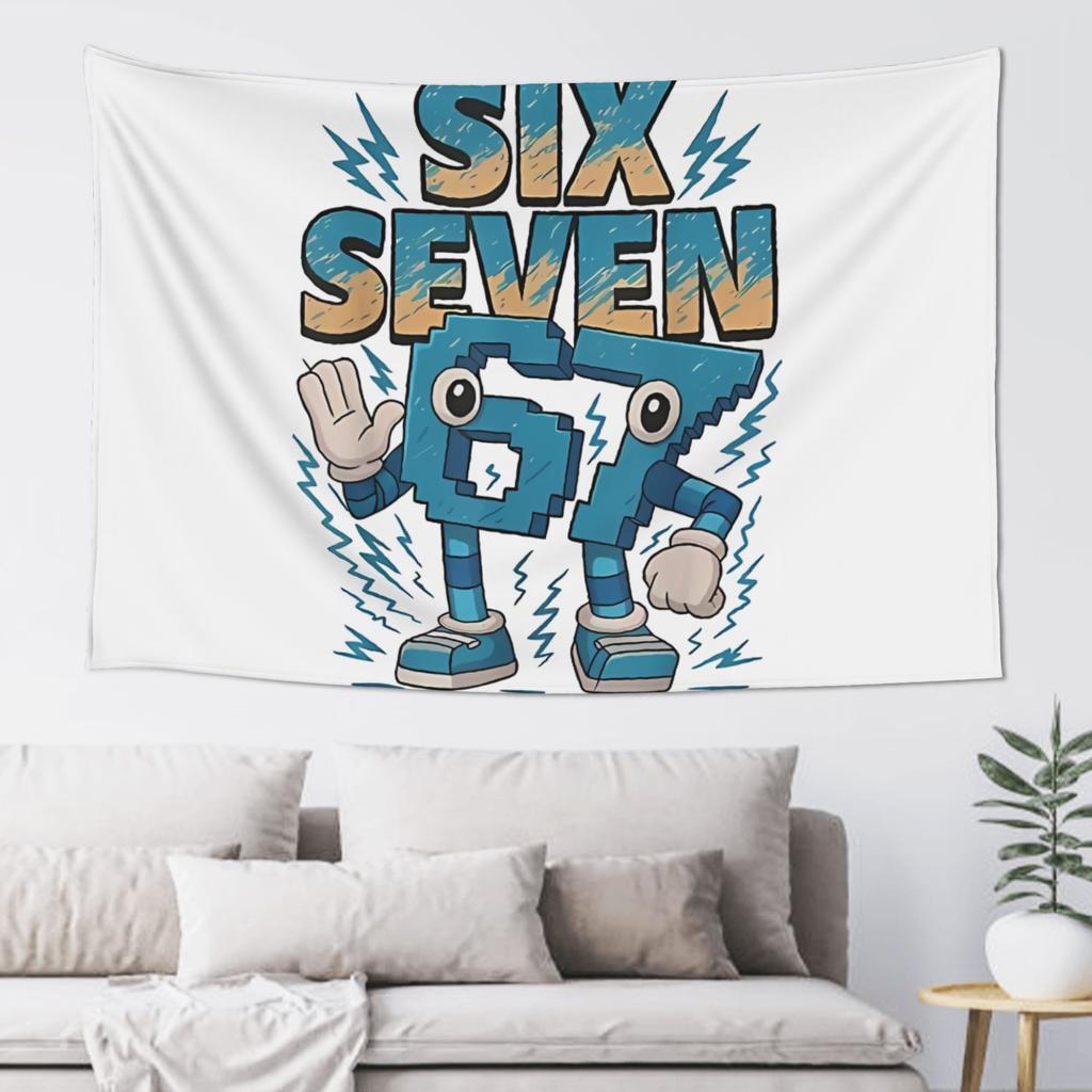 Six Seven 67 Cartoon Tapestry Single Sided 2DPrint Vibrant Stylish Tapestry Bedroom Living Room Dorm Playful Vibe Accessory Gift
