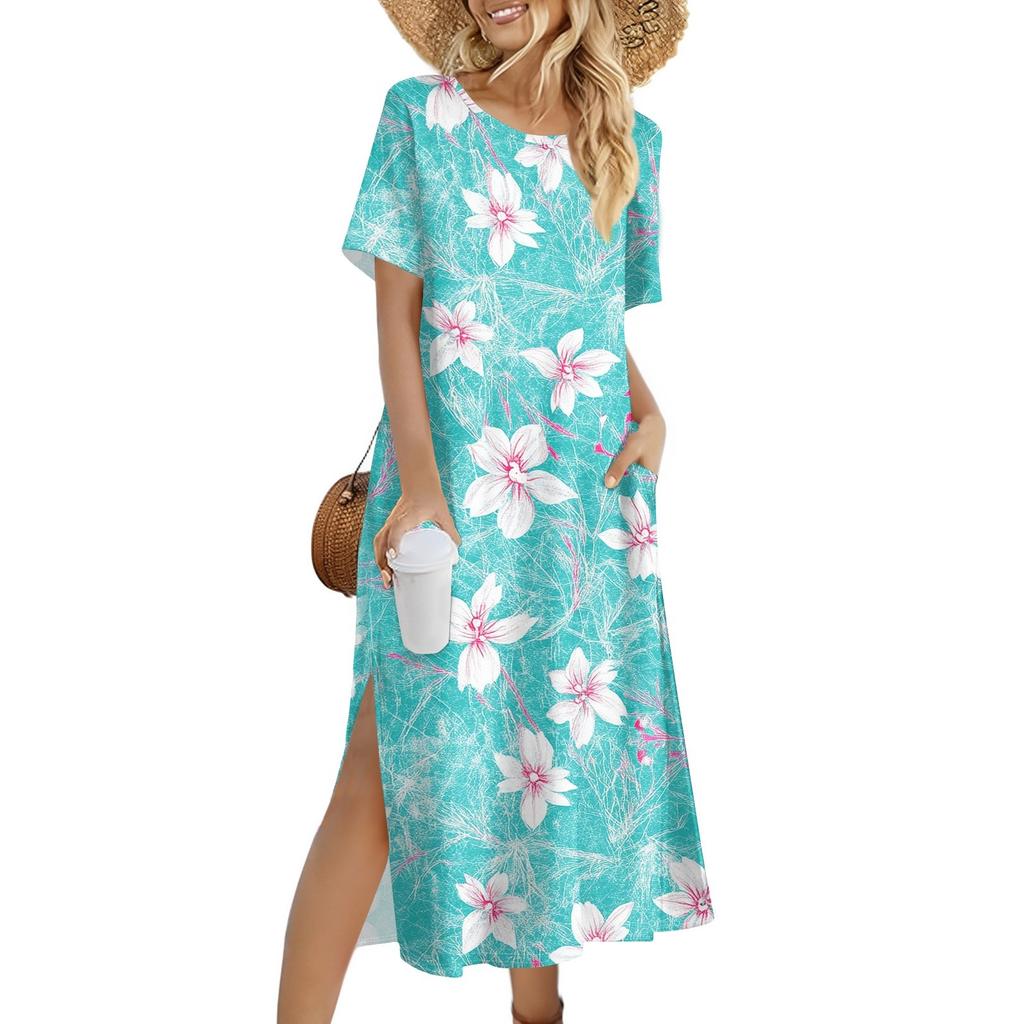 Ladies' Fashionable Summer Retro Floral Print Dress, Casual Beach Dress, Slender Vacation Dress