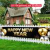 Happy New Year Banner 78.7 x 17.7 Inch Gold and Silver Balloons Sparkling Confetti Design for Holiday Party Decoration Indoor Outdoor Wall Fence or