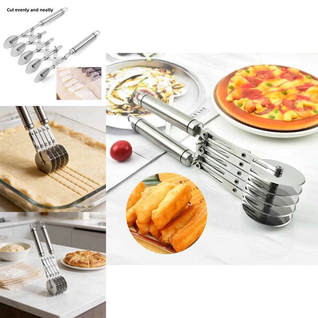 Stainless Steel Multiwheel Youtiao Cutter With Pizza And Pastry Blade For Kitchen Use