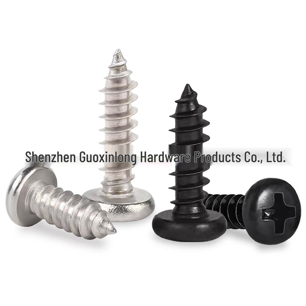 Cross Pan Head BA2.3 M2.6 M3 Self-Tapping Screws, Nickel-Plated Carbon Steel, Black Pointed Tail, Sizes 5/6/8/10.