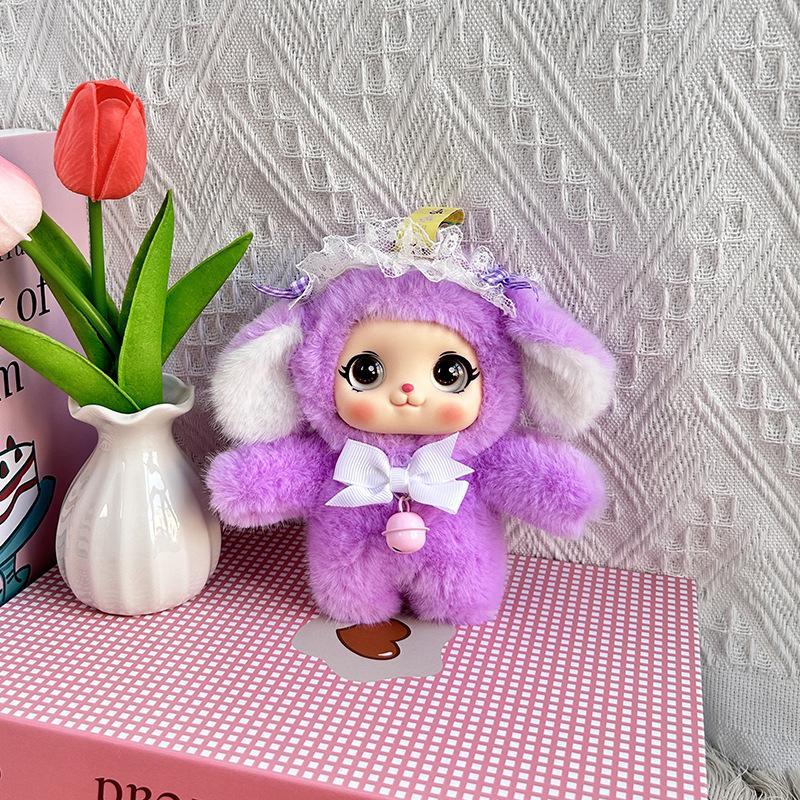 Cute Dog Vinyl Face Plush Toy Pendant Keychain Ornaments Delicate Doll Backpack Hangings Decor Car Keyring For Women Girls Kid