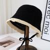 Contrast color brim knitted breathable bucket hat women's autumn new vacation sunscreen basin hat versatile casual bucket hat