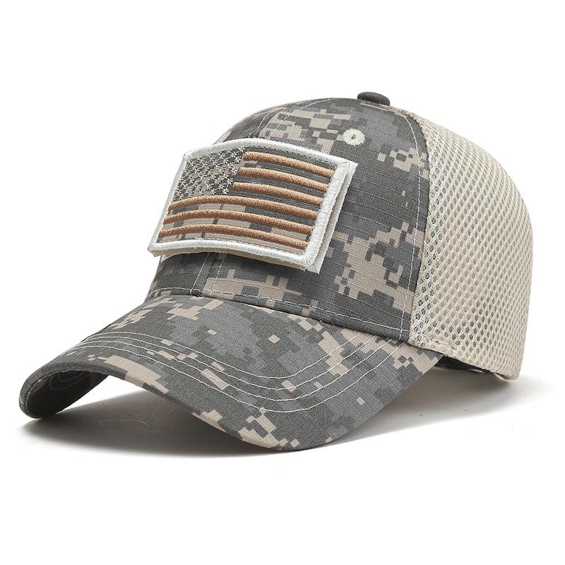 Cross-Border Camo American Flag Baseball Cap with Embroidered Patch - Mesh Duckbill Design for Men
