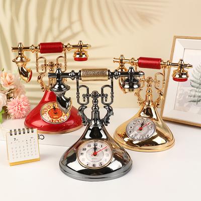 1pc Retro Alarm Clock Telephone Model Creative Timekeeper Desktop Ornament For Home Room Bedside Table Decoration