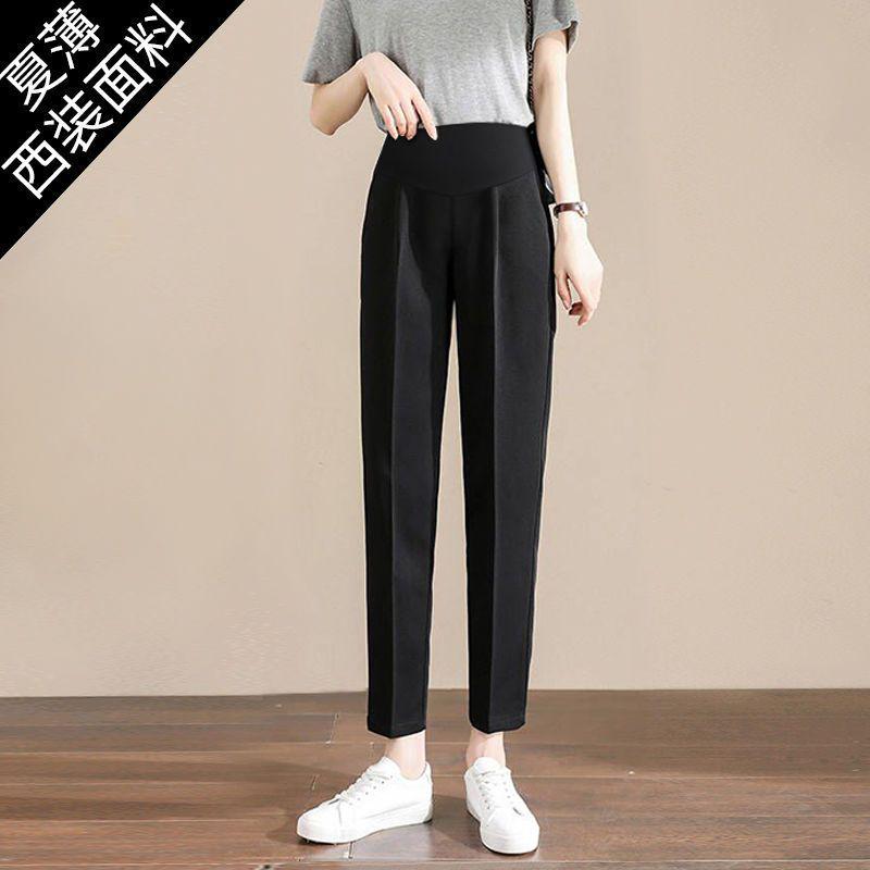 

Летние брюки от костюма для беременных прямого кроя: Повседневный свободный крой, Драпировка в стиле сигареты для миниатюрных 3XL (approx. 78-85 kg)