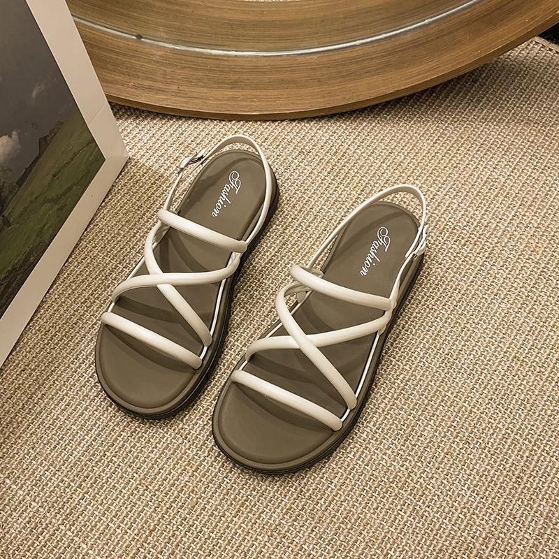 

Lightweight soft-soled non-slip Roman sandals for women 2025 summer new flat shoes versatile open-toed beach sandals for women 40 белый