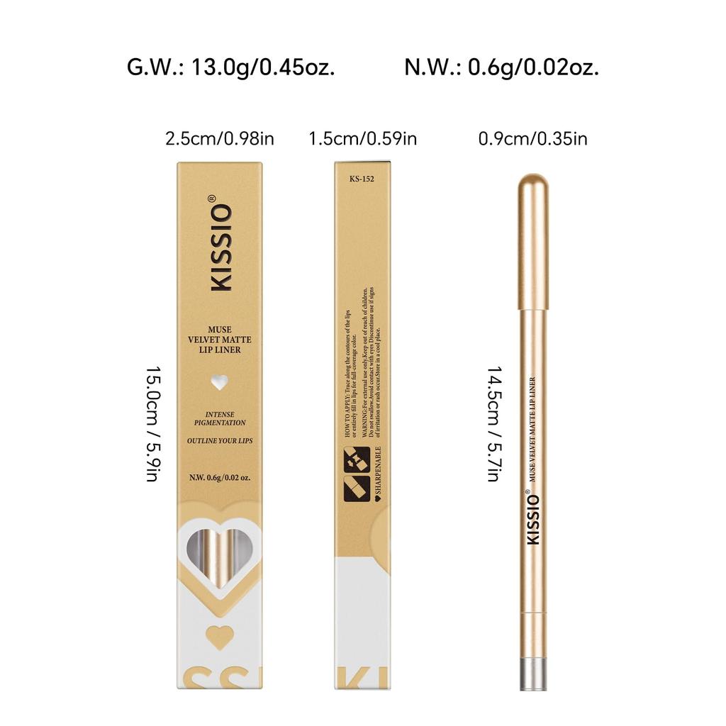 KISSIO Lip Liner, Creamy Lip Pencil, Long-lasting Lip Liner, with Sharpener, Matte Finish, Smooth and Soft, Non-drying, Easy To Use, Cruelty-free,