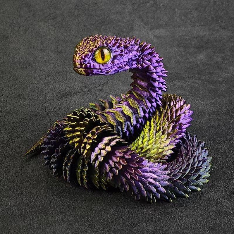 Stunning 3d Printed Snake Figurine With Articulated Joints And Lifelike Eyes For Unique Decor