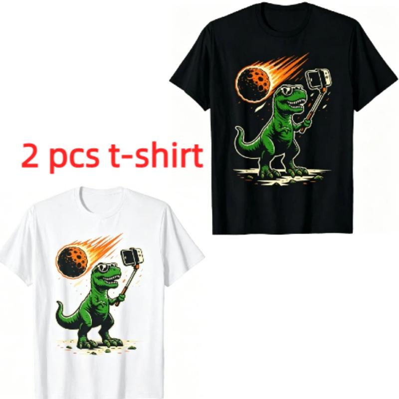 Funny Cartoon Dinosaur Selfie Pattern Print Men's T-shirt Summer Men's and Women's Casual Fashion Tops Men's Short Sleeve T-shirt Oversize Clothing