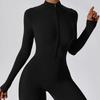 Europäischer & Amerikanischer Langarm-Reißverschluss-Body - Hüfthebende Fitness- & Yogahose für Damen in Schwarz