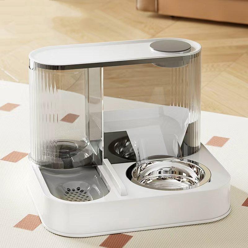 Two-in-One Automatic Pet Feeding Dish Integrated Plastic Cat Bowl Water Dispenser and Food/Water Bowl for Dogs and Cats