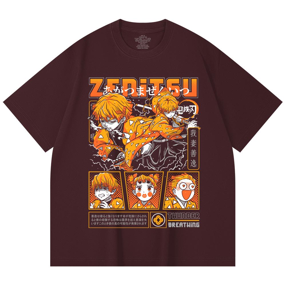 

230 Gsm 100% Cotton Demon Slayer V68 Zenitsu Print Unisex Heavy Cotton T Shirt 2XL